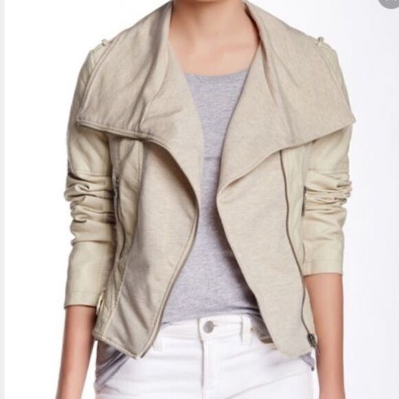Thread & Supply Jackets & Blazers - Cream Faux Leather Moto Jacket